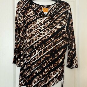 Ruby Rd. Black and Brown Animal Print Blouse